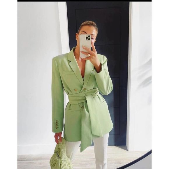 Zara Jackets & Blazers - ZARA Belted Green Blazer Jacket New Bloggers
